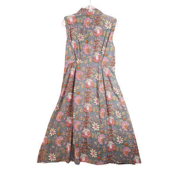 Made In India Cotton Midi Shirt Dress MED Sleeveless Lightweight Cottage NO BELT - Picture 4 of 9